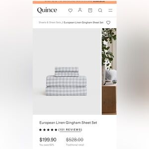 Quince European Linen Gingham sheet  set/Blue fog /king
